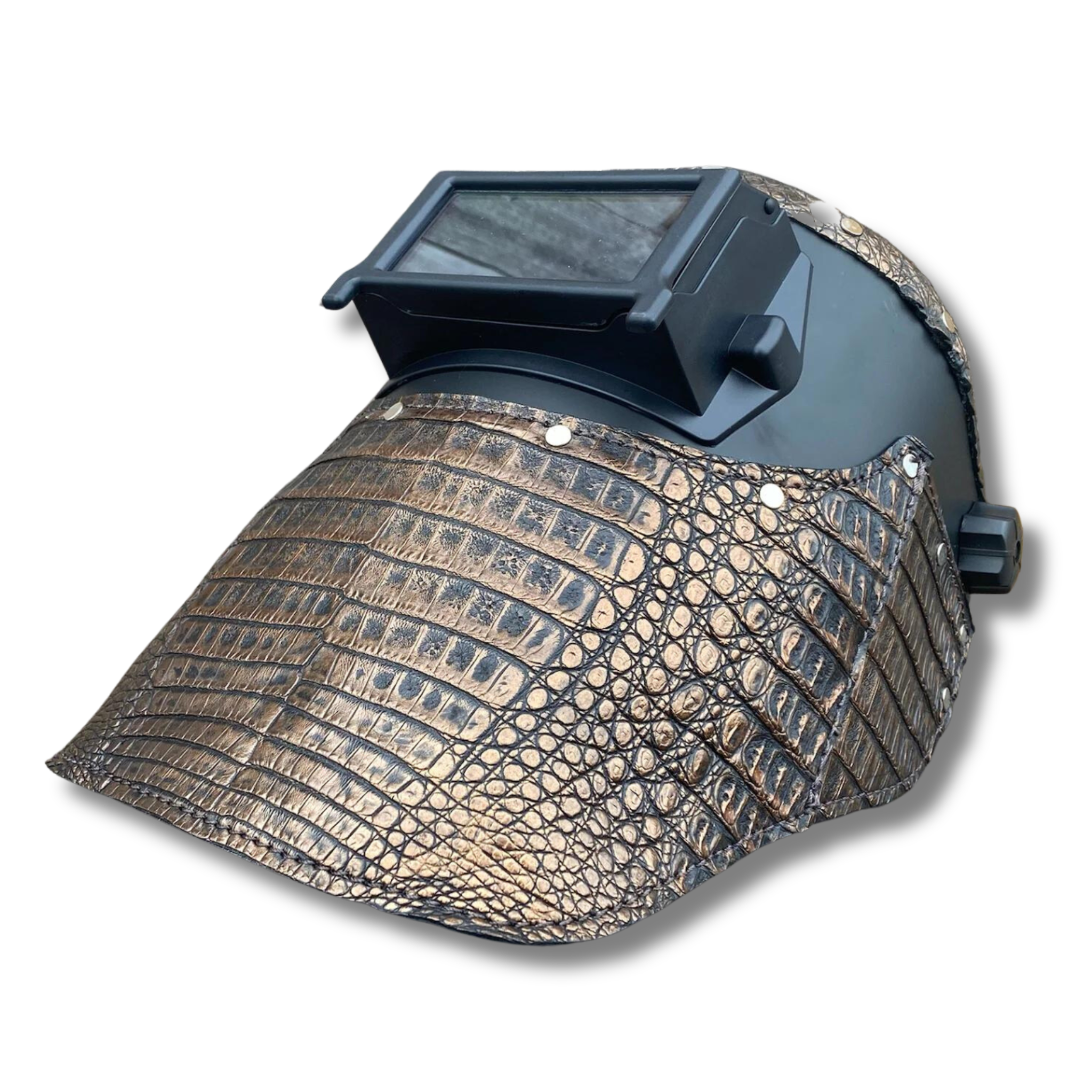 Outlaw Leather - Welding Hood - Chocolate Caiman with Copper Accents